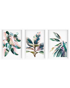 pink leaves trio print